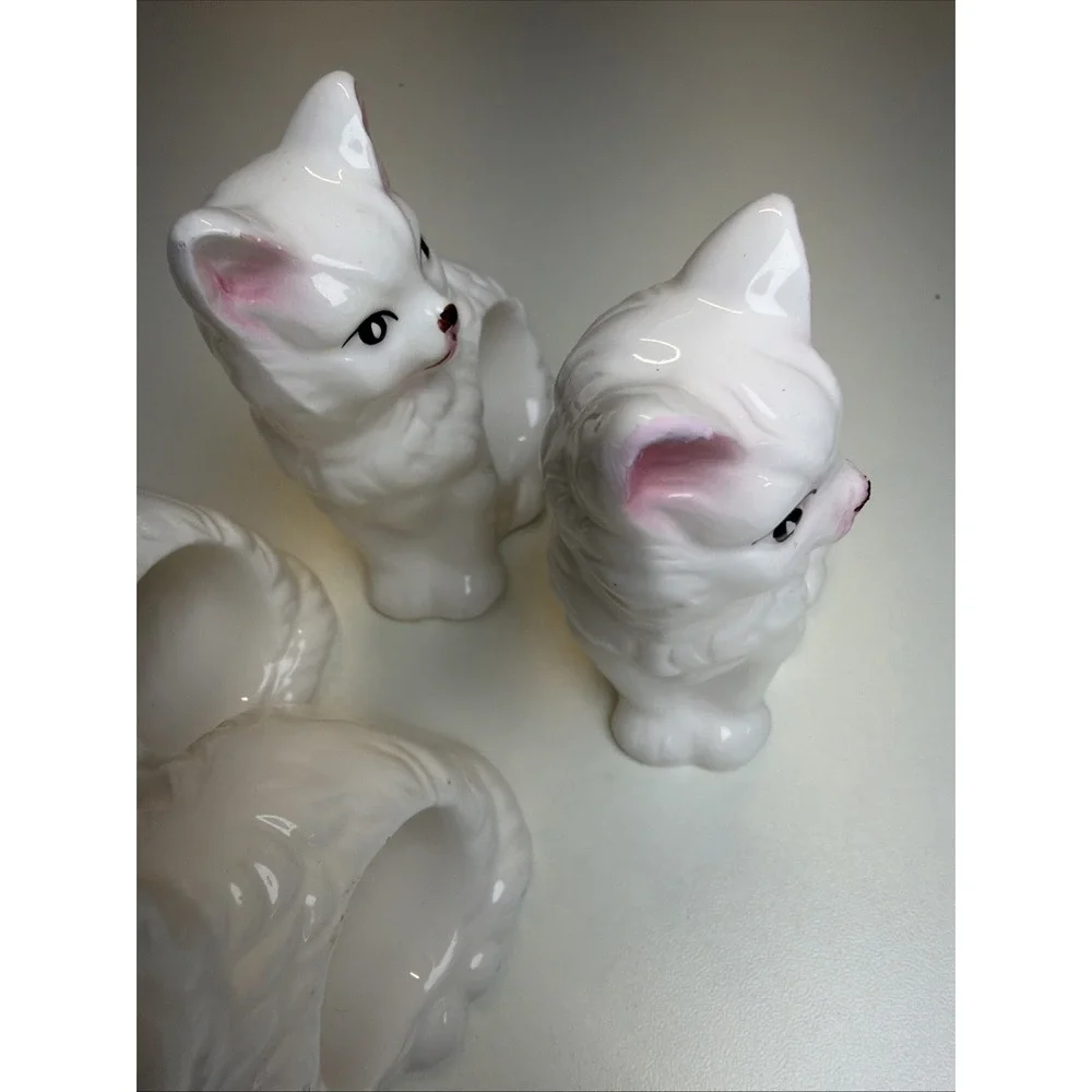 Abbott Kitten/Cat/Kitty Napkin Rings Set Of 7 Vintage 80's Porcelain,‎ Ceramic
